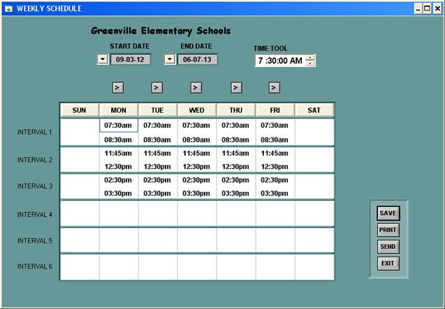 Main Screen View of Weekly Schedule 