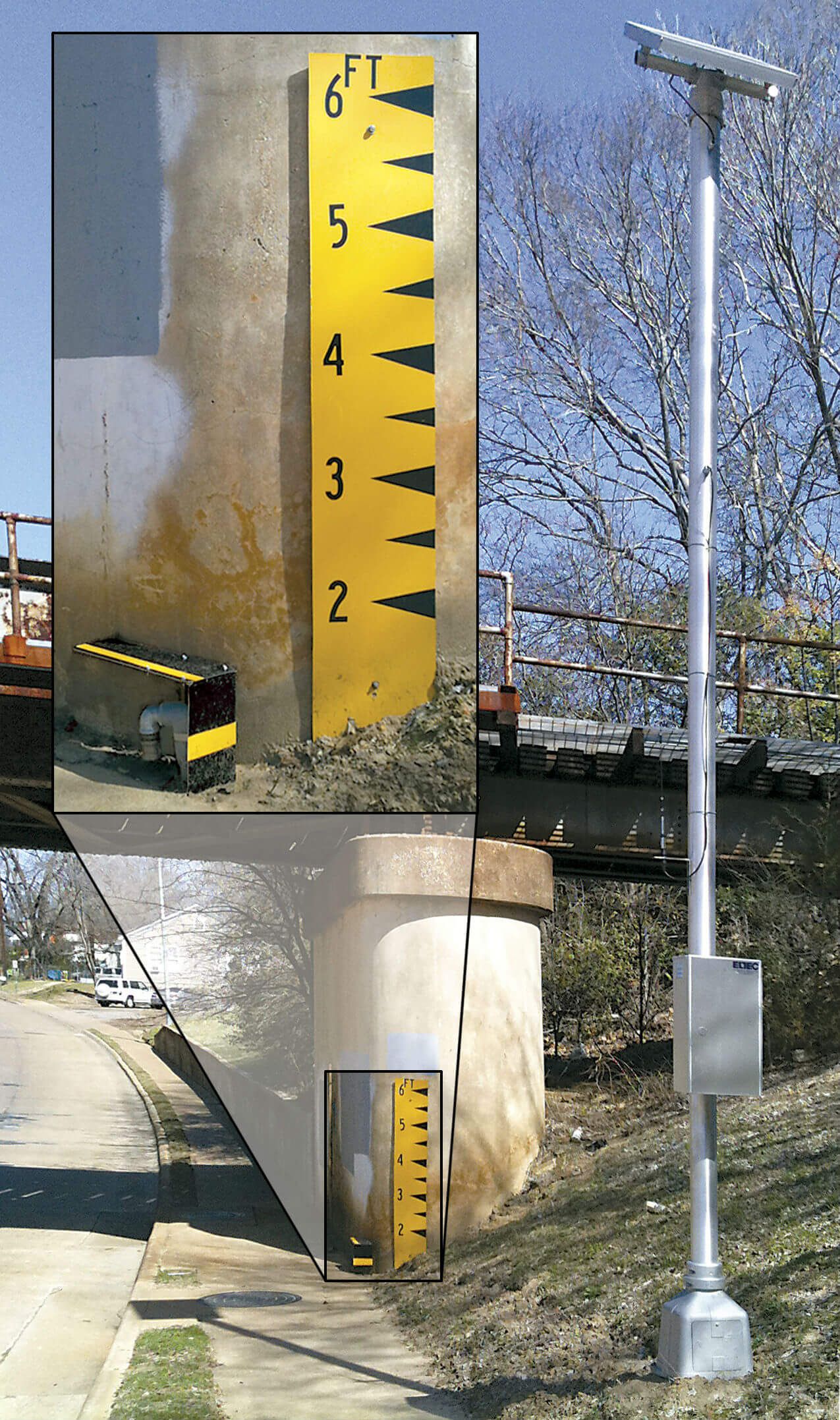 Bridge Underpass with Flood Sensor and Solar Powered Control Pole