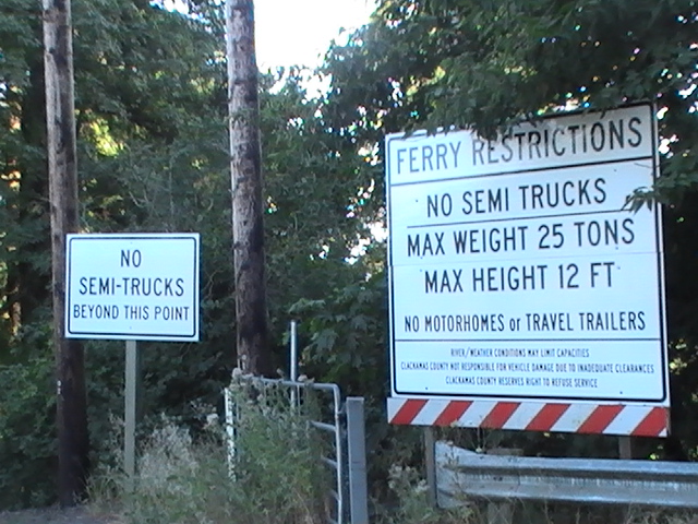 Ferry restrictions-semi sign