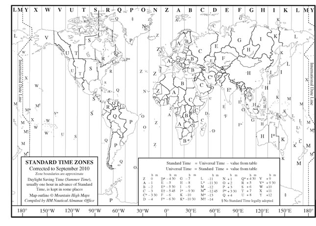 Standard Time Zone Map of World